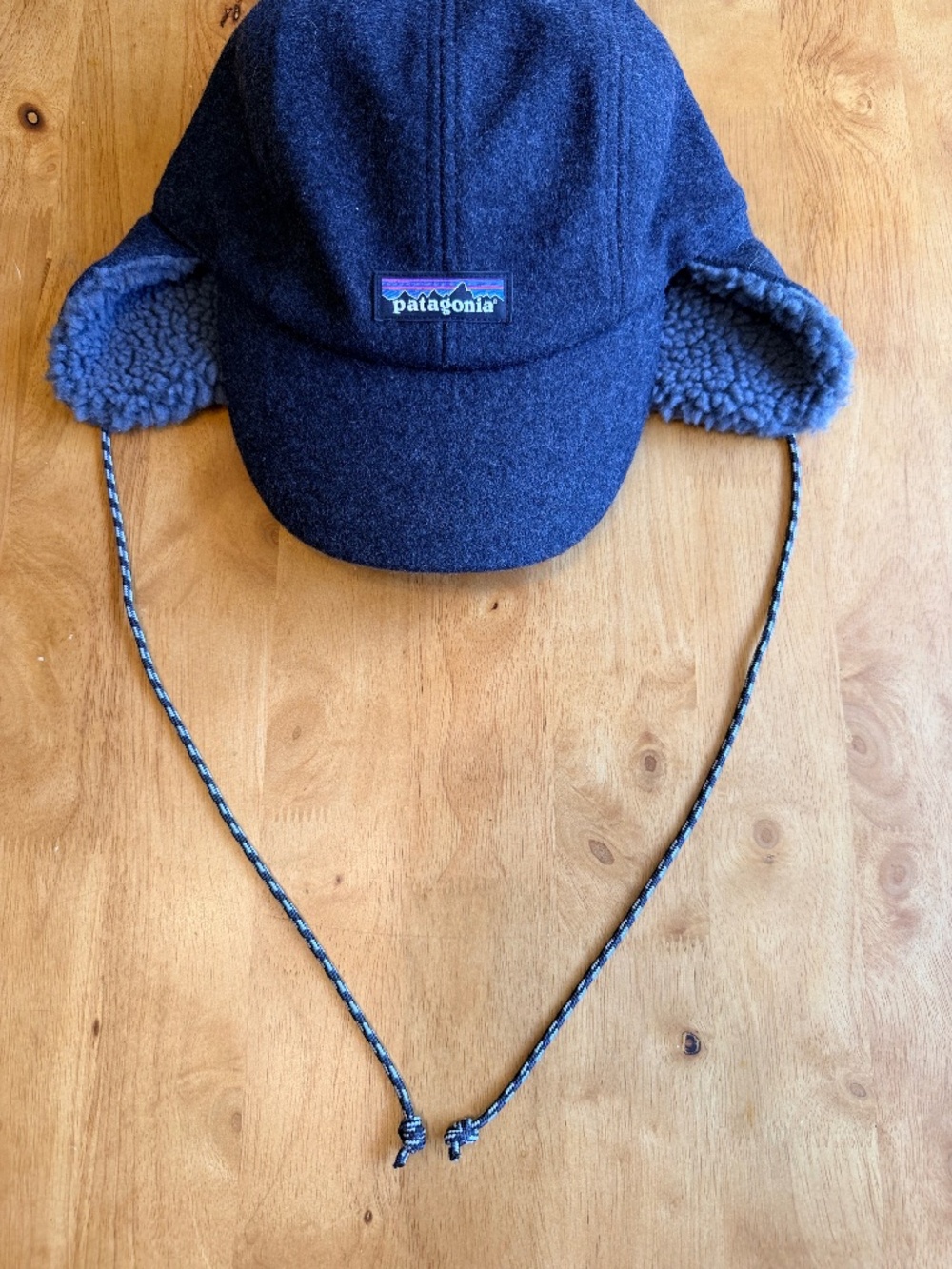 Patagonia Recycled Wool Ear Flap Cap Gray Fleece Lined Winter Hat Small